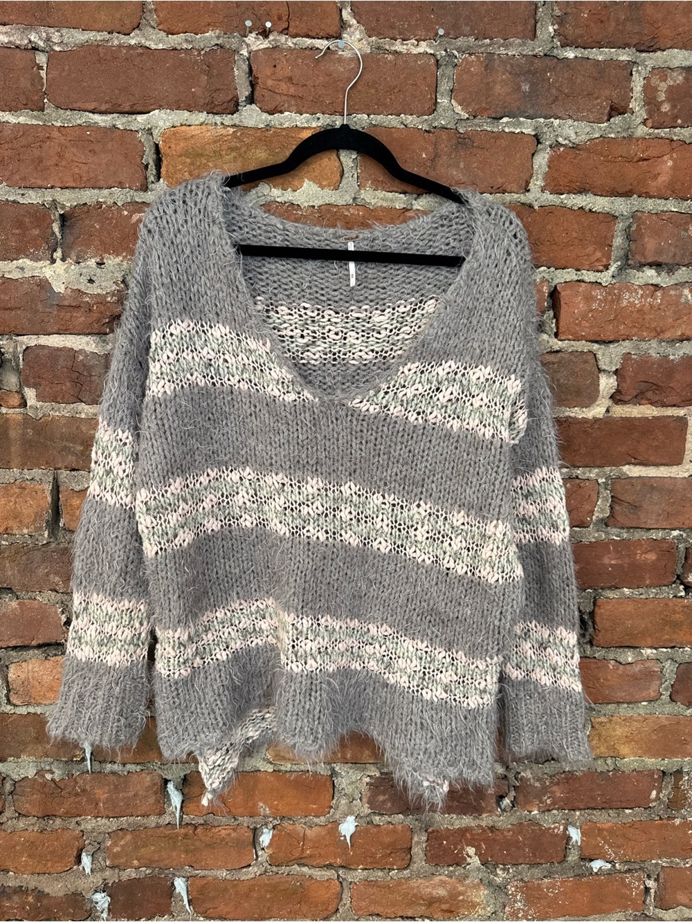 Free People Women’s Linus Striped Eyelash Fuzzy Sweater (15% Cotton / 13% Wool)